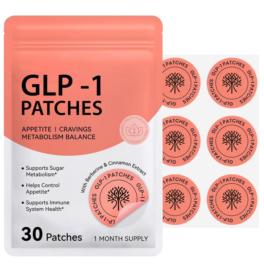 GLP-1 Lifestyle Support Patches | Appetite & Cravings Support | Plant Based Berberine & Cinnamon | Metabolism Balance | 30 Patches