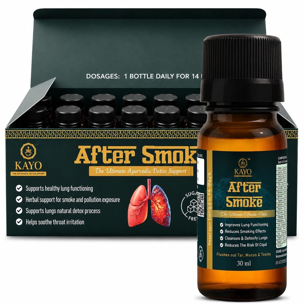 KAYO After Smoke Ayurvedic Herbal Shots 14 x 30ml | Botanical Wellness Formula for Smokers Ex-Smokers & Pollution Exposure | Respiratory Care | Ready-to-Drink Daily Wellness Supplement