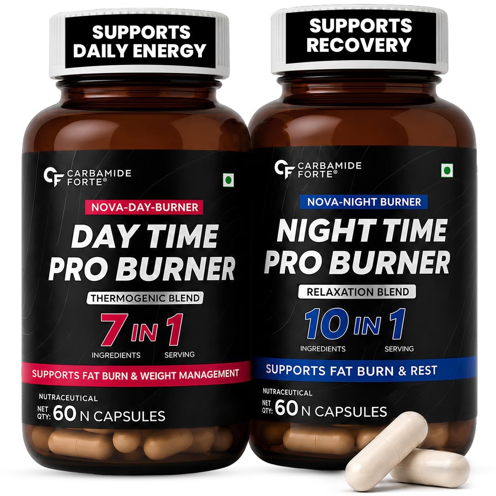 Carbamide Forte Day & Night Fat Burner for Weight Loss for Women and Men | With Garcinia Cambogia, great for Fat Weight Loss for Women and Men | 60 Supplement Capsules (120 Tablets)