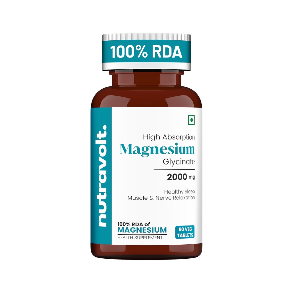 Chelated Magnesium Glycinate Supplement 60 Veg Tablets, 2000mg Per Serving eq. to 440mg Elemental Magnesium, High Absorption, helpful in Muscle Recovery & Nerve Relaxation, Better Sleep Quality for Men & Women (1)