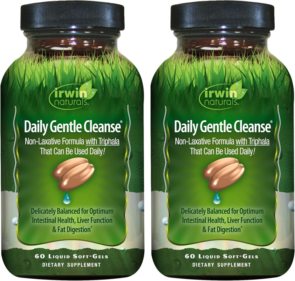 Irwin Naturals Igapäevane õrn puhastamine - 60 vedelat pehmet kera, pakend 2 - mittelaksatiivne valem Triphalaga