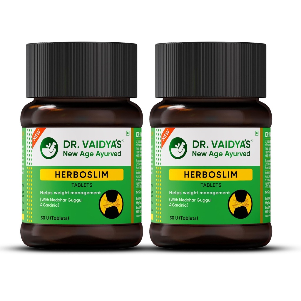 Dr. Vaidya's Herboslim Tablets | Ayurvedic Weight Loss Supplement | Strong Fat Burner for Men & Women | Supports Metabolism & Fat Loss | 30 Capsules | Herbal Fat Burners for Weight Management (Pack of 2)