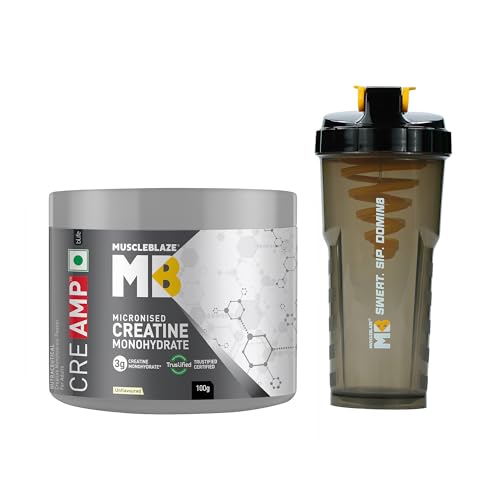 MuscleBlaze Micronised Creatine Monohydrate CreAMP Powder, 100g + Shaker