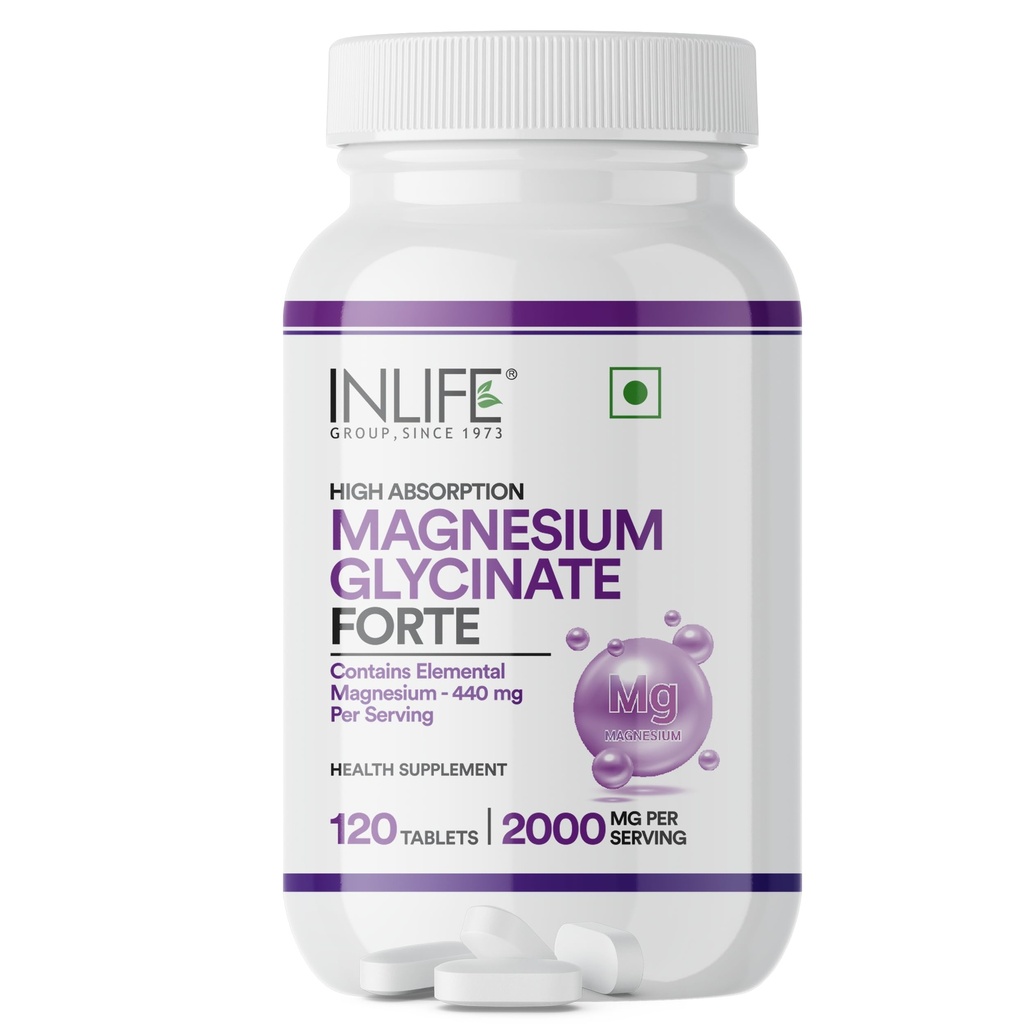 INLIFE Magnesium Glycinate Forte 2000mg, Chelated, 120 Tablets