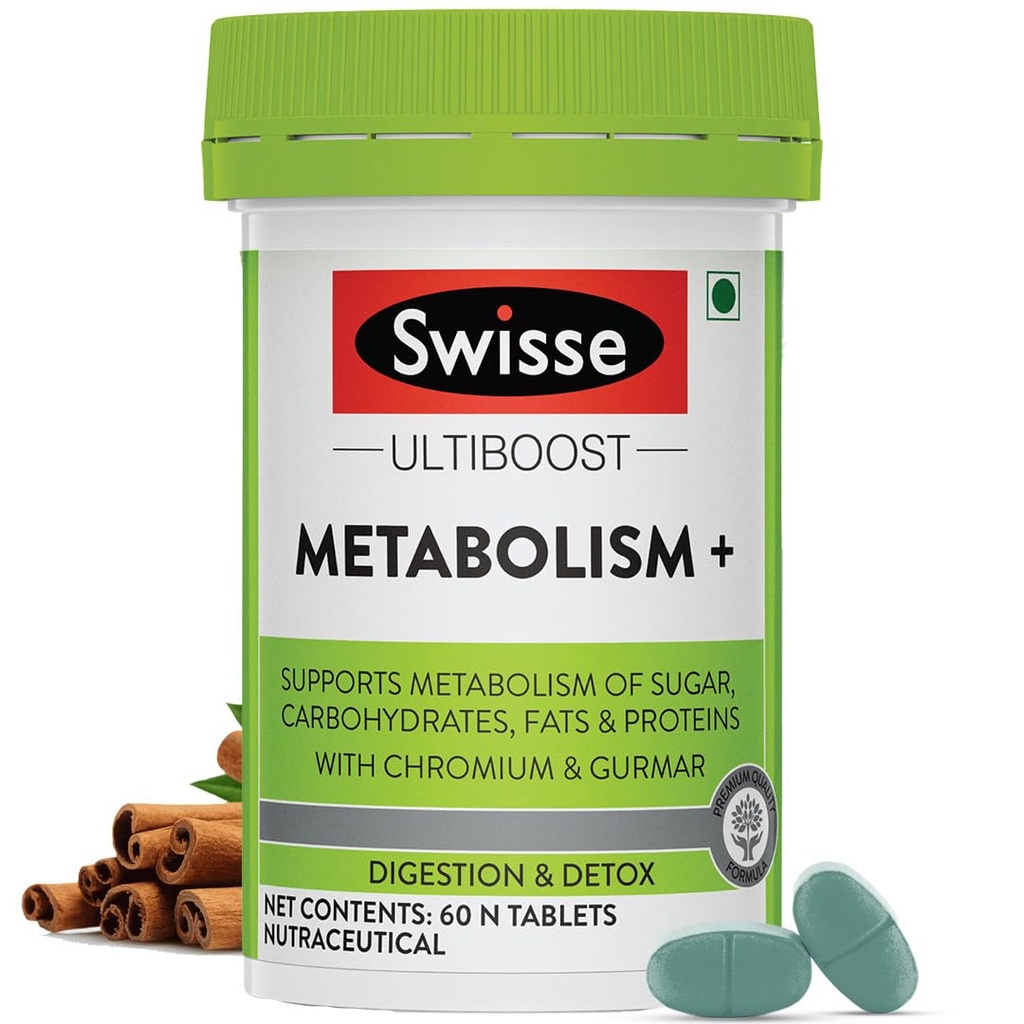 Swisse Metabolism+ With Chromium For Weight Management - Supports Digestion, Detox and Healthy Blood Sugar Levels - 60 Tablets
