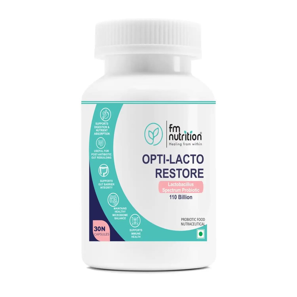 Opti-Lacto Restore Probiotic Capsules | 110 Billion CFU Multi-Strain Lactobacillus Complex | Gut Health Digestion & Microbiome Balance | Bloating Relief Immune Support | 30 Veg Capsules