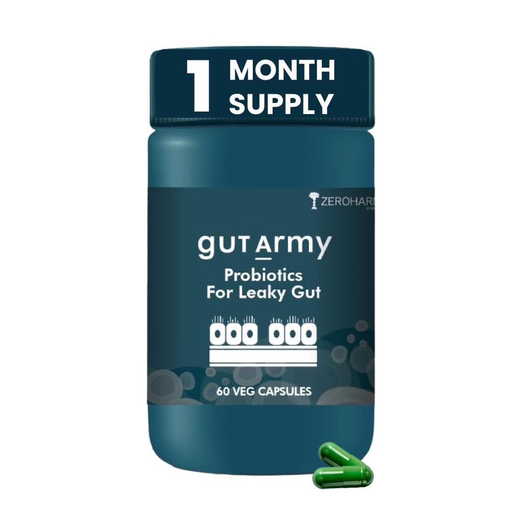 ZEROHARM Gut Army Probiotics For Leaky Gut | Gut Repair Supplements for Men & Women | L Reuteri, Lactobacillus | Supports Gastrointestinal Lining, Gut Cleanse & Digestion | 60 Veg Capsules