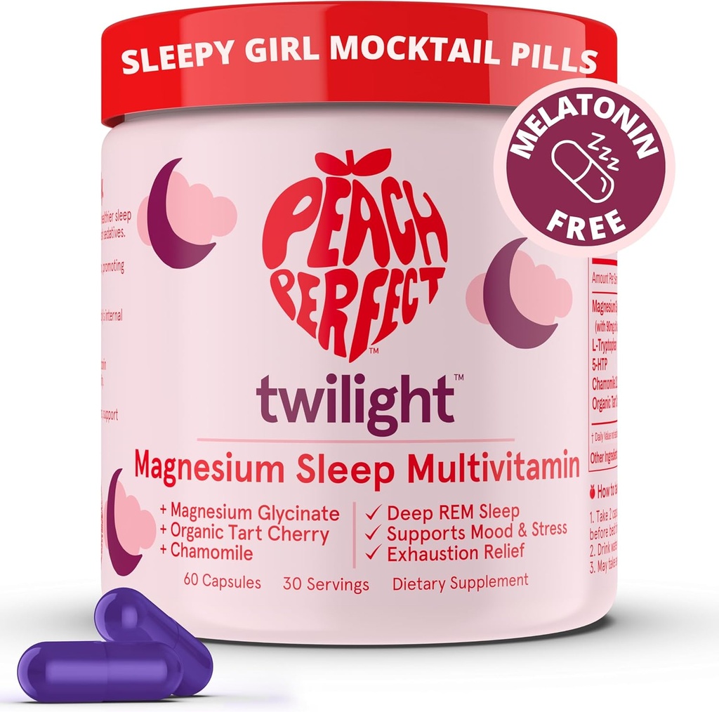 Virsik Täiuslik Videvik Magneesiumglütsinaat Sleep Multivitamiin Magneesiumilisandiga Organic Tart Cherry, Kummel, 5-HTP, L-trüptofaan, Natural Sleepy Girl Mocktail, 60 kapslit, 30 Servings