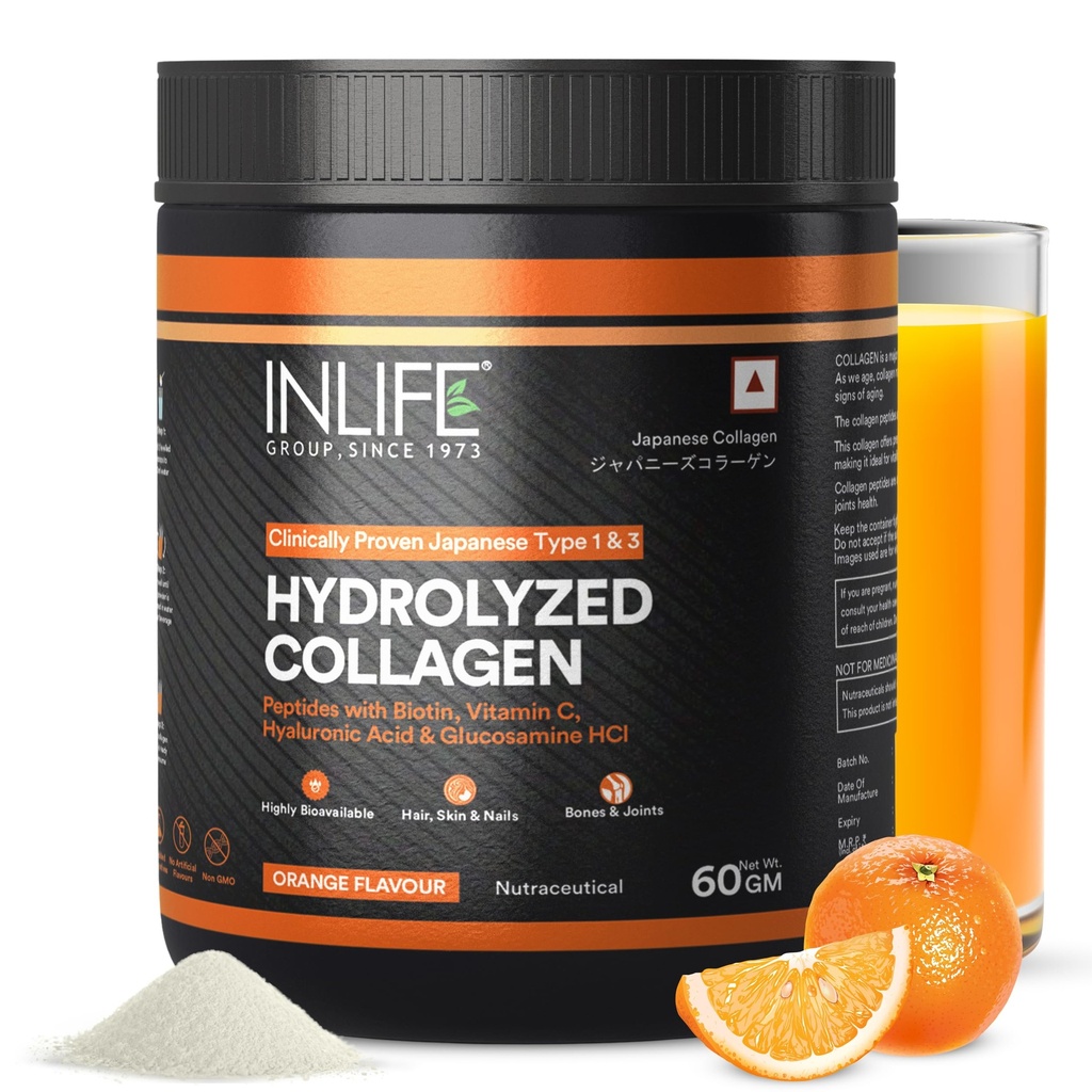 INLIFE Japanese Hydrolyzed Collagen Powder, Wellnex Type 1&3, Orange 60g