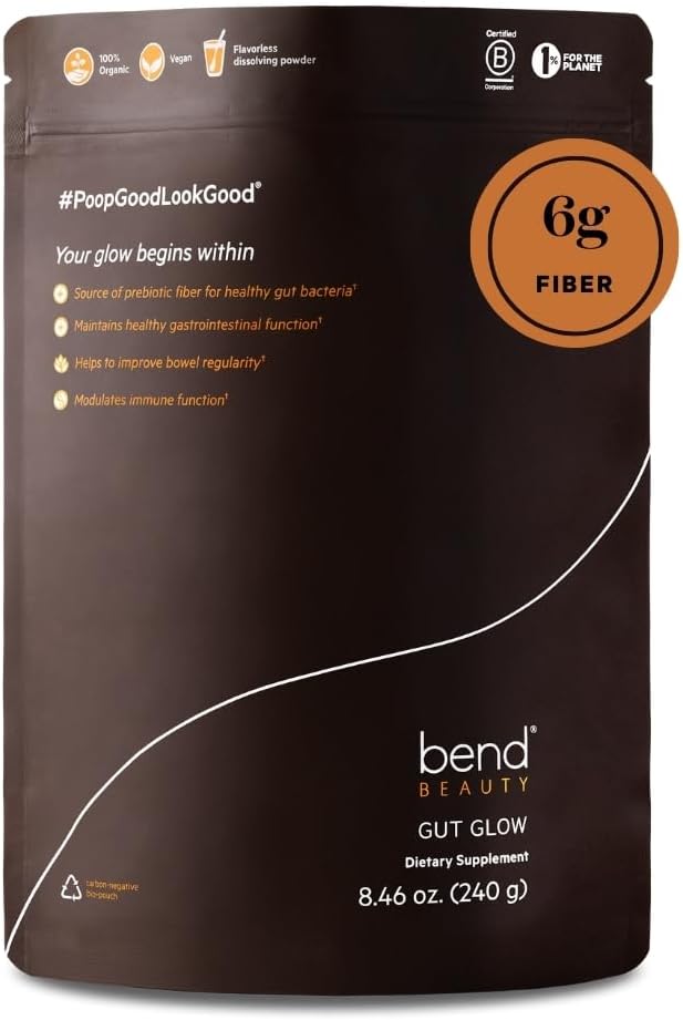 Bend Beauty Gut Glow | Daily Prebiotic Fiber Supplement Pulber w/Tremella Seeneekstrakt | Seedekulgla tervis | 6 g lahustuvat kiudu ühe serveerimise kohta | 100% orgaaniline, vegan, suhkruvaba kiud | Maitsestamata