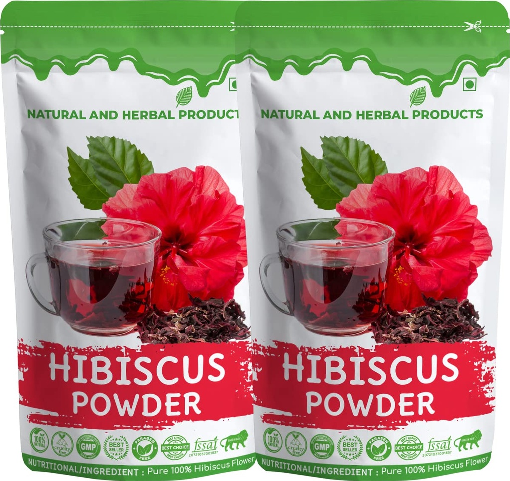 Herbal Hibiscus Powder For Tea, Rosa Sinensis(Shoeblackplant), Skin(Face), Hair Growth, Drinking(Weight Loss, Juice, Soap), Pure, Natural (100 Gram Pack 2) Organic Hibiscus Flower Powder For Eating