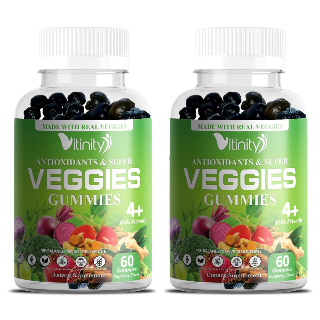 VITINITY Köögiviljad täiendus valmistatud Real Super Köögiviljad Delicious Gummies (120 Chews), 30 Köögiviljad,Herbs, Puu- ja Köögiviljad, Mitte-GMO, Pektiin-Based, Gluteenivaba, No More Pills (60 päeva)