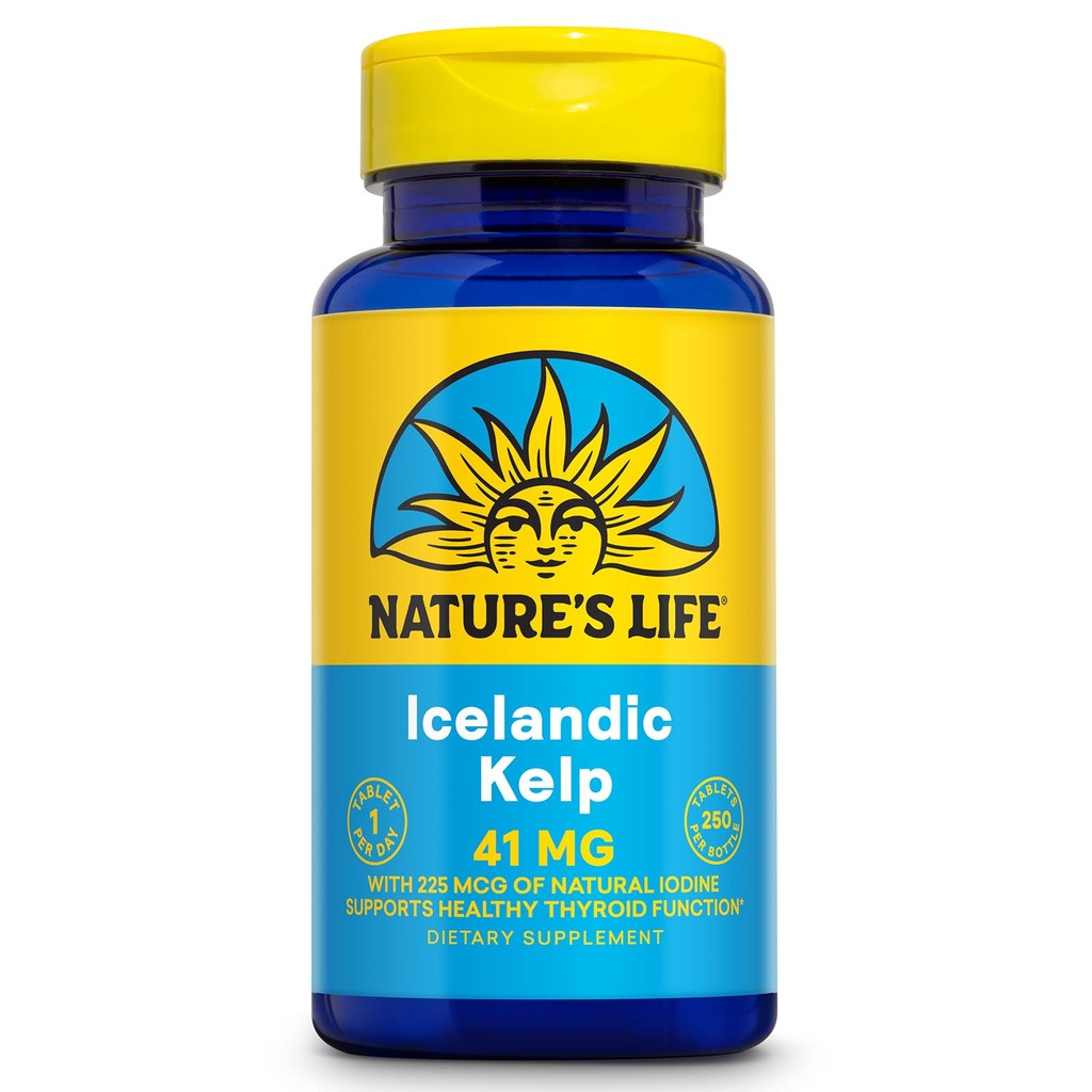Looduse elu Islandi Kelp 41 mg - Sea Kelp Joodilisa Islandi mereveest - Kilpnäärme tugi naistele ja meestele 225mcg loodusliku joodiga - 60-päevane garantii, 250 serveerimist, 250 tabletti