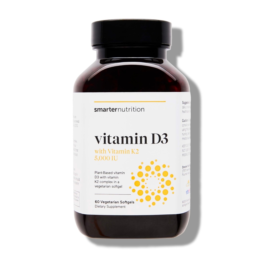 SMARTERNUTRITION Vegan Vitamiin D3 5000 RÜ + looduslik vitamiin K2 1100 mcg orgaanilises kookosõlis - D3 K2 täiendus immuunsüsteemi ja luude toetamiseks - 60 Softgels [30 päeva pakkumine]
