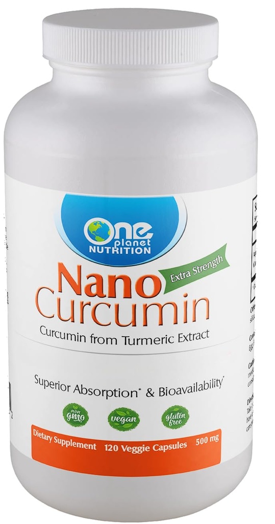 One Planet Nutrition Nano Curcumin 500 mg Veggie kapslid (120 Servings), Nano suure imendumisega, toetab immuunsüsteemi tervist, mitte-GMO, vegan, gluteenivaba