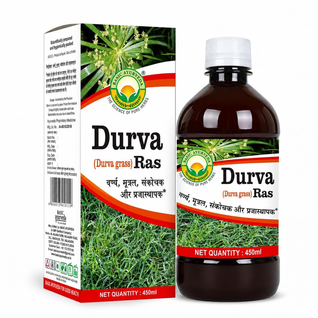 Basic Ayurveda Durva (Dhurva Grass) Juice 450ml Pack of 2 | Pure Ayurvedic Drink | Supports Skin Health & Daily Wellness