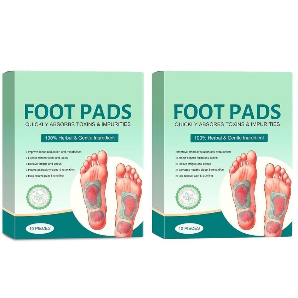 100% Herbal And Gentle Ingredient Detox Foot Pads, 20 Pieces, Natural Ingredients for Sleep AidPain Relief, Toxin Removal with Bamboo Vinegar and Acupoint Micro-Massage Technology detox foot patch (Pack of 2)