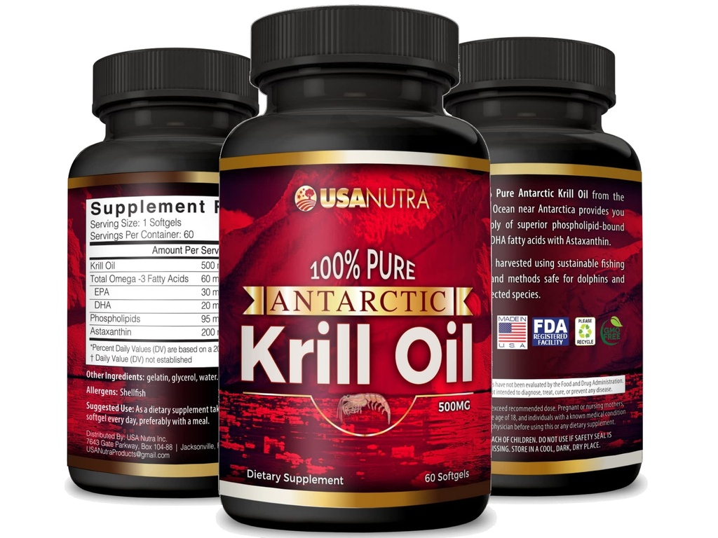 Antarktika krillõli Softgels 100% puhas Omega-3 EPA DHA astaksantiini 1000mg päevas (2 Softgels). Valmistatud USA-s