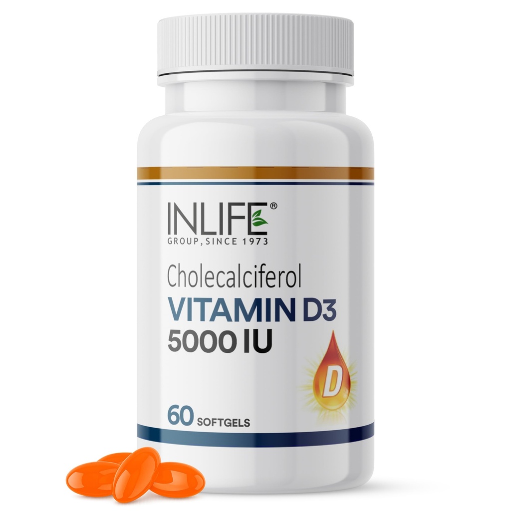 INLIFE Vitamin D3 5000 IU Cholecalciferol Supplement, 60 Softgels
