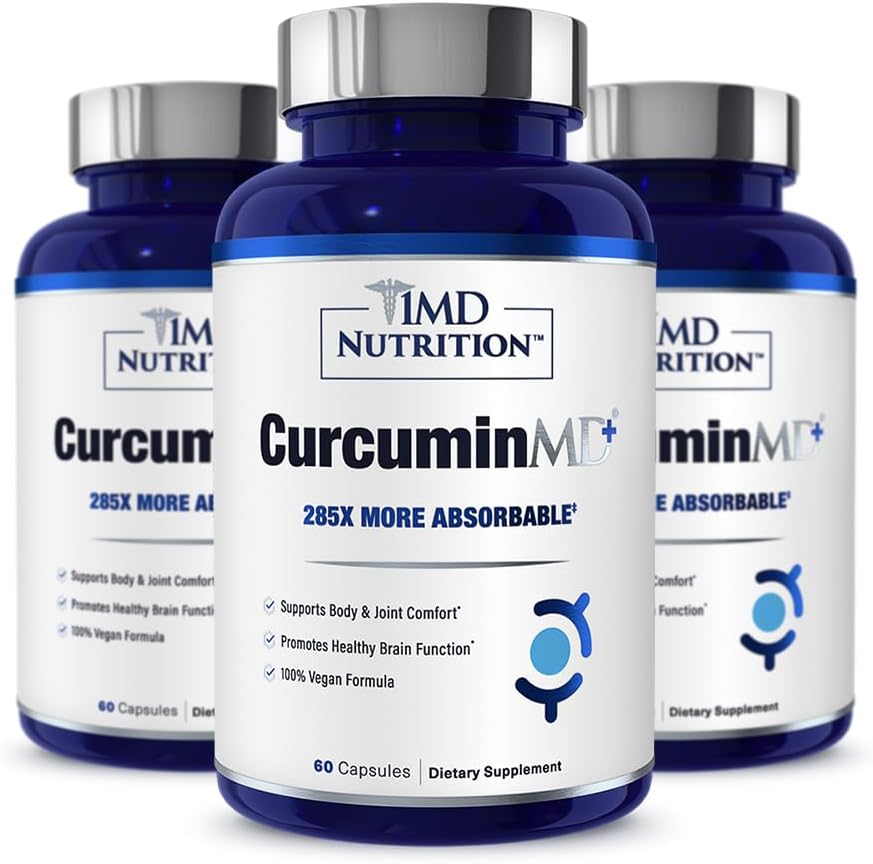 1MD Toitumine CurcuminMD Plus - kurkumi kurkumiin Boswellia Serrata - 285x rohkem imendub | liigese jäikus, lihaste taastumine ja meeleolu tugi | 180 kapslit (3-Pack)