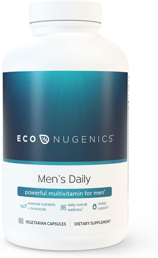 EcoNugenics Meeste pikaealisuse põhitõed Plus - igapäevane multivitamiin meestele - mineraalide, maitsetaimede ja antioksüdantide vitamiinilisand - toetab üldist tervist, elujõudu ja immuunsust (180 kapslit)