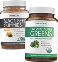 Black Seed Oil Gummies & Super Greens (1-kuu) - Daily Green Boost - Black Seed Oil Gummies Ingver Ale Maitse Külm-pressitud Nigella Sativa & Organic Super Greens Complete Super Toidulisa