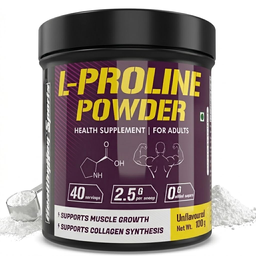 HealthyHey Sports L-Proline Powder, Supports Muscle Growth & Collagen Formation, 100g Unflavoured - 40 Servings