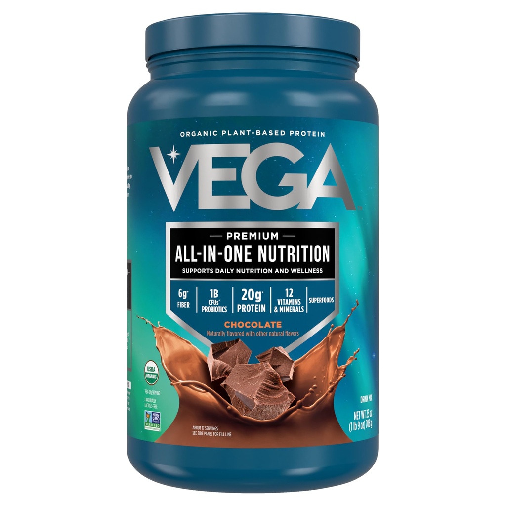 Vega Orgaaniline All-in-One Vegan valgu pulber, šokolaad - supertoidu koostisosad, vitamiinid immuunsuse toetamiseks, Keto sõbralik, hernevalk naistele ja meestele, 25 Oz (pakendamine võib varieeruda)