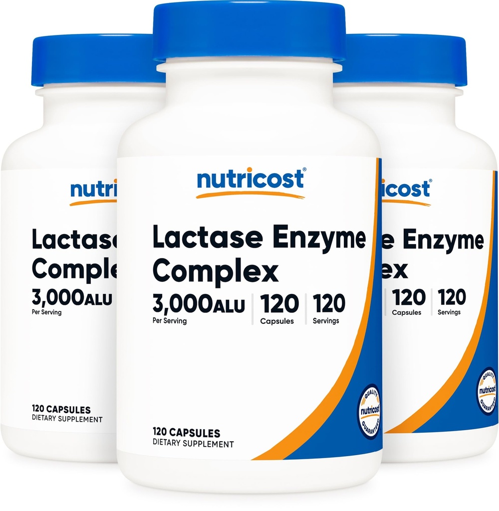 Nutricost laktaasi ensüümi kompleks 3000 FCC ALU, 120 Veggie kapslit - mitte-GMO, Gluteenivaba, 120 serveerimist (3 pudelit)