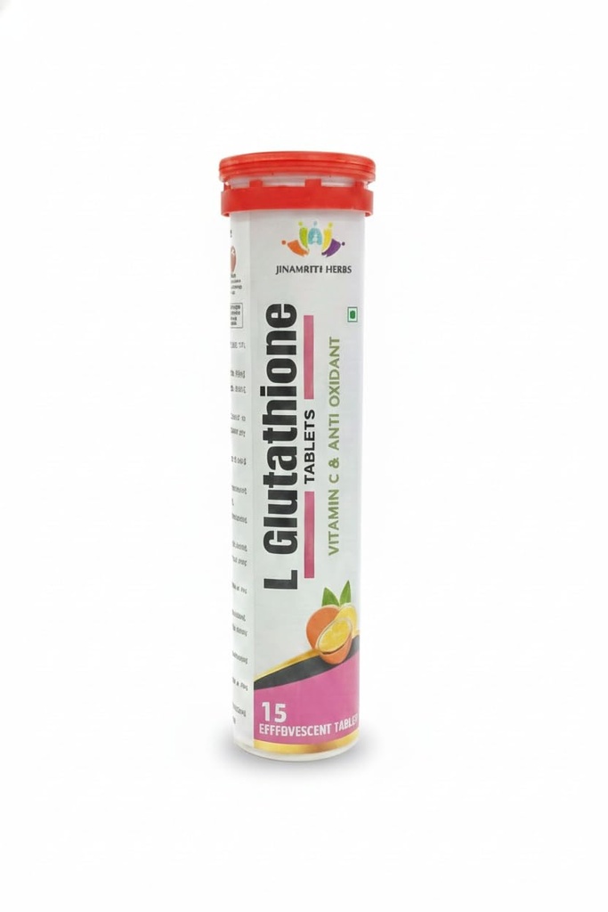 L-Glutathione Effervescent Tablets with Vitamin C & E | Antioxidant Skin Radiance Support | 15 Tablets (Orange Flavour)