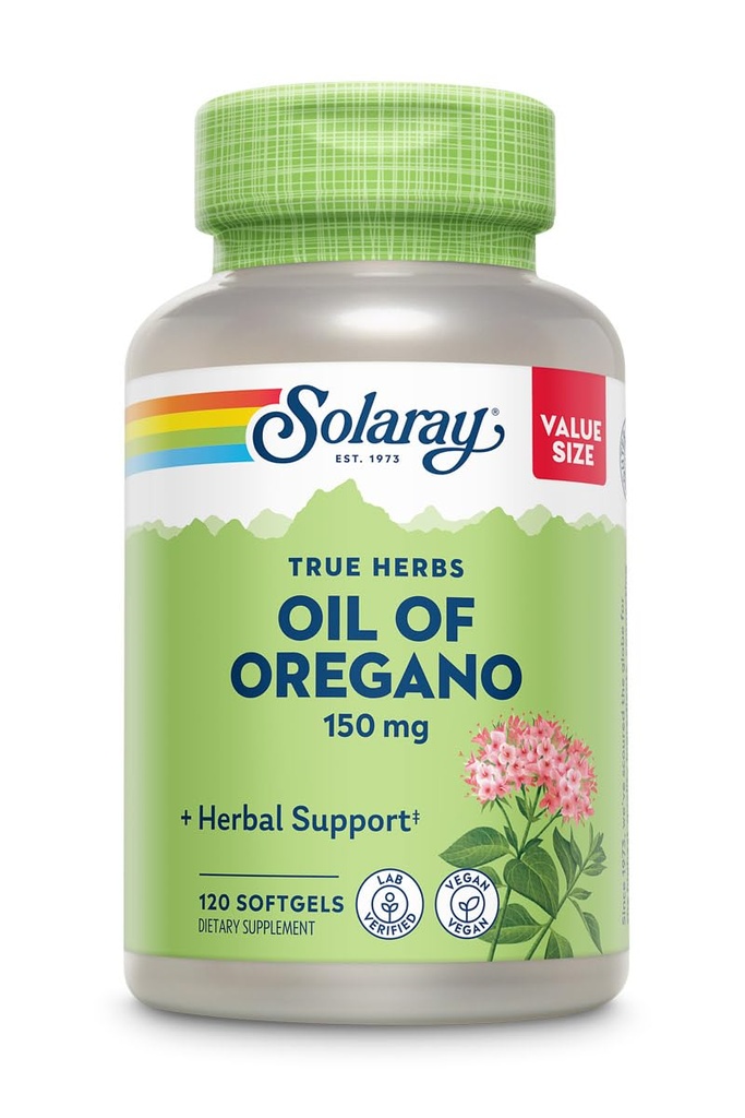SOLARAY Oil of Oregano Softgels 150 mg - Oregano Oil Supplement for Powerful Wellness Support - õrn seedimine - Extra Virgin Olive Oil Base - Vegan, 60-päevane garantii - 120 Servings, 120 Softgels