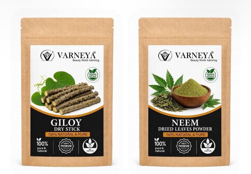 Organic Guduchi & Neem Leaves Combo | Herbal Kadha Preparation Ingredients | Pack of 2