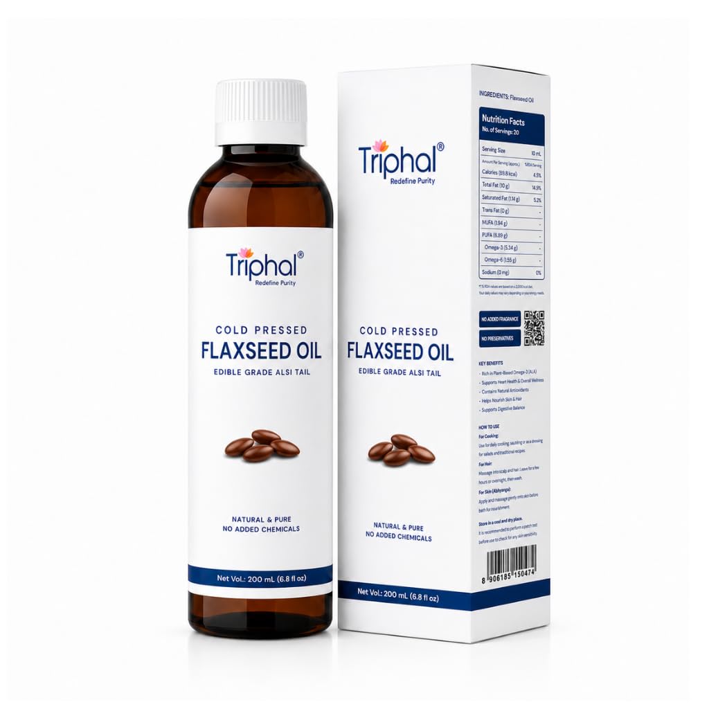 TRIPHAL Flaxseed Oil 200ml | Cold Pressed Alsi Oil, Omega-3 Source