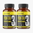 Triple Strength Omega-3 Fish Oil Softgels – 2500mg Serving - 720mg EPA & 480mg DHA | For Joint & Heart Health & Faster Muscle Recovery | No Fishy Burps | High Potency - 60 Softgels - Pack of 2