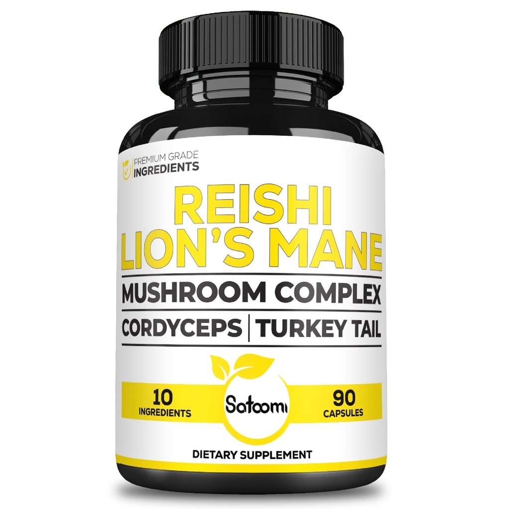 Satoomi Reishi täienduskompleks 5000Mg - 10in1 koos Lions Mane, Cordyceps Sinensis, Chaga seene ja teiste - 90 kapslit 3 kuud