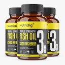 Triple Strength Omega-3 Fish Oil Softgels – 2500mg Serving - 720mg EPA & 480mg DHA | For Joint & Heart Health & Faster Muscle Recovery | No Fishy Burps | High Potency - 60 Softgels - Pack of 3