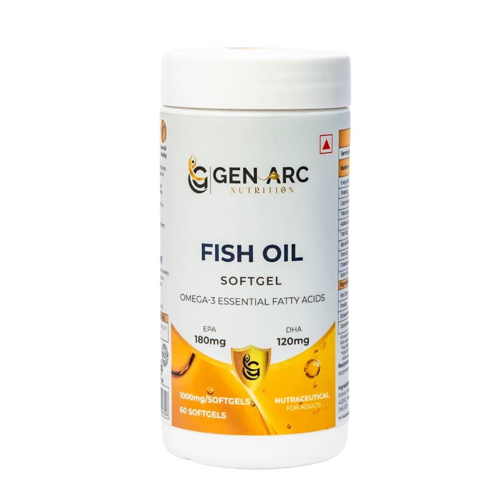Omega 3 Fish Oil Softgel with EPA & DHA | Supports Heart, Brain, Eye & Joint Health | Easy-to-Swallow Softgels | 60 Softgels