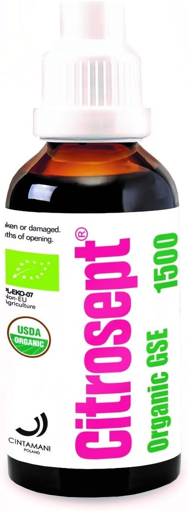 Citrosept Organic GSE, Higher Quality Extraction Process for Purity | Max Strength | Original Grepefruit Seed Extract Vedel antioksüdantide omadustega | Immuunsüsteemi tugi | 1 x 50 ml pudel
