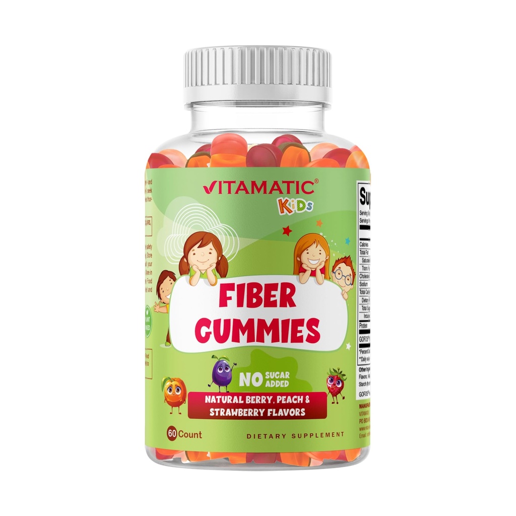 Vitamatic Kids Prebiootilised kiudkummid - ekstra tugevus 4 g kiudainet - nullsuhkrut lisatud - 60 pektiinipõhist kummikut - seedetrakti tervise ja korrapärasuse tugi