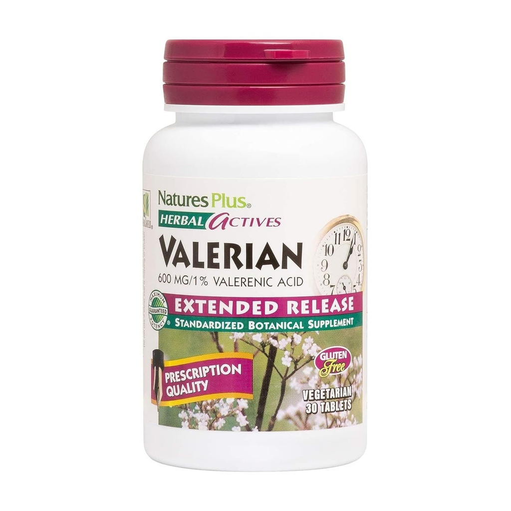 Natures Plus taimsed toimeained Valerian laiendatud vabastavad tabletid - 600 mg, 30 vegan-tabletti - taimetoitlane, gluteenivaba - 30 serveerimist