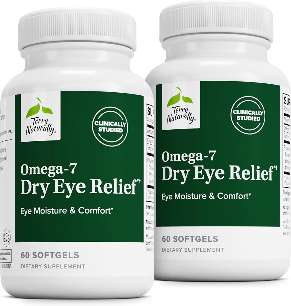 Terry loomulikult Omega-7 kuiva silma leevendamine - silmade tervise täiendus Buckthorni seemneõliga - Dietary Supplement to Aid Dry Eye Relief - 60 Softgels, 2 Pack