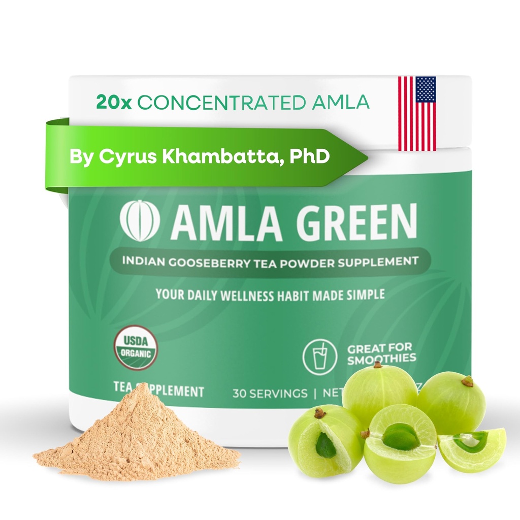 Amla Powder & Green Tea Superfood Supplement, 20x Ultra kontsentreeritud Amla, Antioksüdandi tugi, valmistatud Oolong Tee ja India hanemarjad, Orgaaniline, Vegan, Classic Maitse, 30 Servings