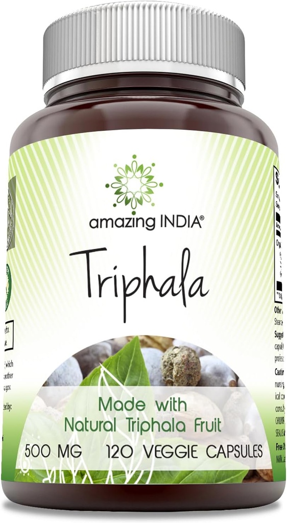 Amazing India Natural Triphala Supplement | 500 Mg per Serving | 120 Veggie kapslid | Mitte-GMO | Gluteenivaba | Valmistatud USAs