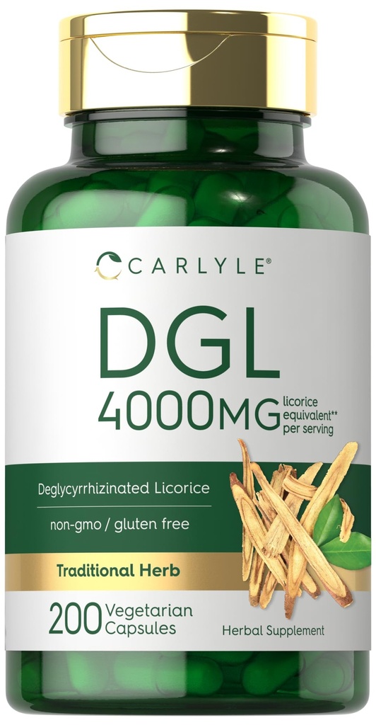 Carlyle DGL deglütsürritsiinitud lagritsakapslid | 200 Count | 4000mg | Taimetoitlane, mitte-GMO & Gluteenivaba täiendus