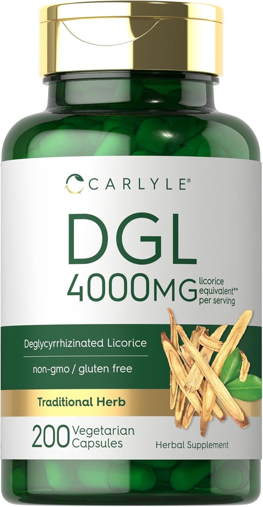 Carlyle DGL deglütsürritsiinitud lagritsakapslid | 200 Count | 4000mg | Taimetoitlane, mitte-GMO & Gluteenivaba täiendus