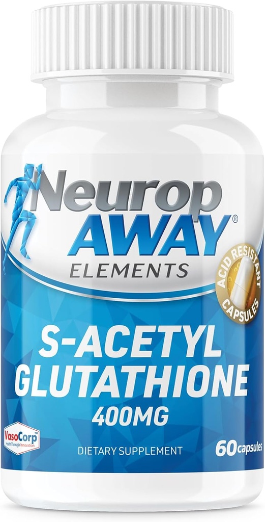 NeuropAWAY elemendid S-atsetüül-glutatioon 400mg happekindlad kapslid 60ct (60 400mg kapslit pudeli kohta) 3. osapool Testitud valmistatud cGMP rajatises