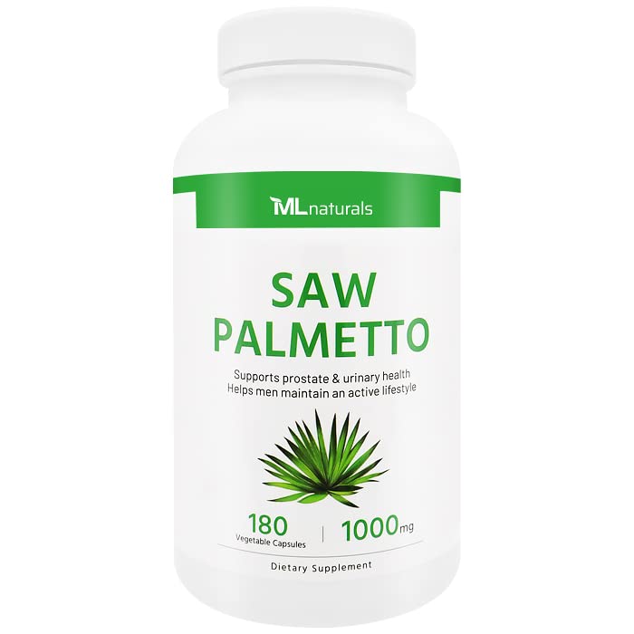 ML Naturals Saw Palmetto 1000 mg 180 köögiviljakapslid Premium Quality 4:1 Extract. Eesnäärme, kuseteede tervis, juuste kasv ja aitab vältida juuste väljalangemist, NSF-sertifitseeritud ja cGMP-le vastavat