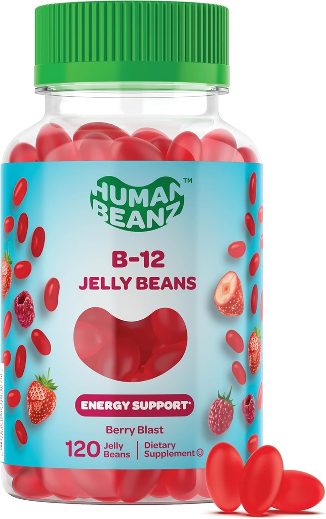 Metüülitud vitamiin B12, Jelly Bean Gummies täiskasvanutele, aju tervise ja energia suurendamiseks, terved juuksed, nahk ja küüned, toitainelised taimsed toidulisandid, 120 Jelly Oad