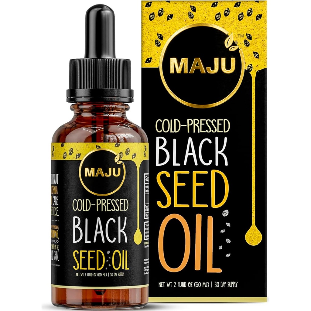 Maju Superfoods Black Seed Oil - 3 korda TQ, külmpressitud, reisisuurus, 100% Türgi musta köömne seemneõli, vedel puhas mustseeme, klaaspudel, 2 Oz
