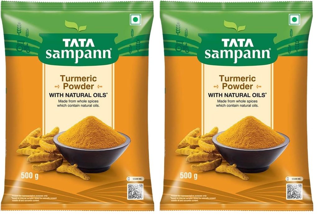 Tata Sampann Turmeric Powder With Natural Oils, 500g, Haldi Powder (Pack of 2)